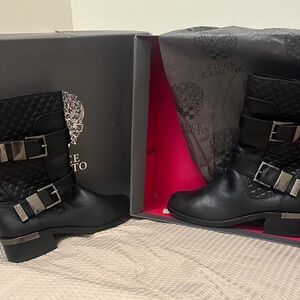 Vince Camuto Black Moto Boots with Quilted Design